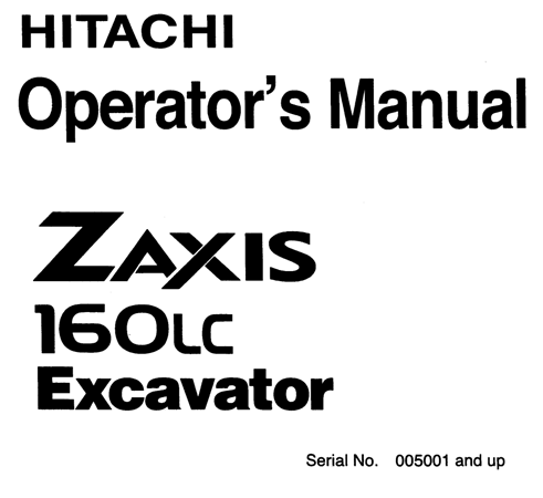 Hitachi Zaxis 160LC Excavator Operator's Manual