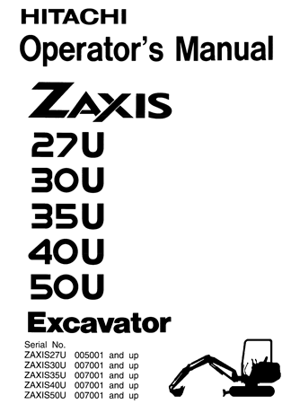 Hitachi Zaxis 27U, Zaxis 30U, Zaxis 35U, Zaxis 40U, Zaxis 50U Excavator