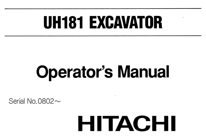 Hitachi UH181 Excavator Operator's Manual