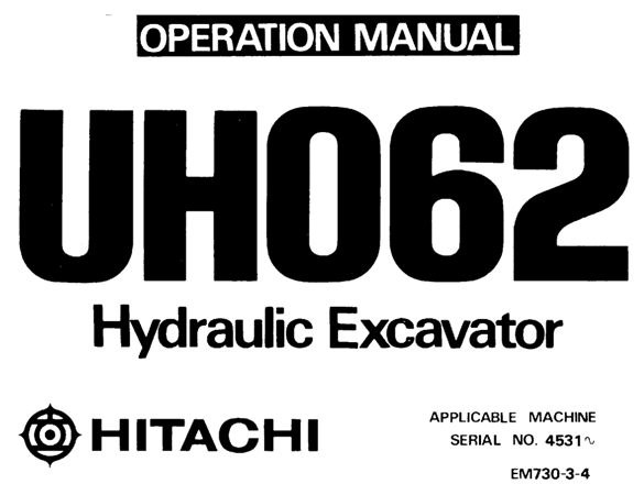 Hitachi UH062 Hydraulic Excavator Operator's Manual