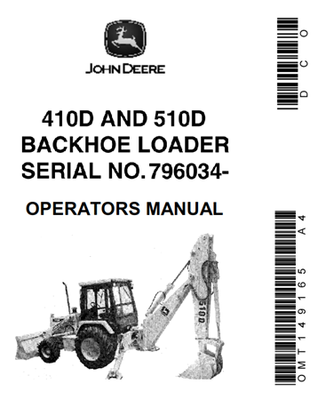 John Deere 410D, 510D Backhoe Loader Operator's Manual