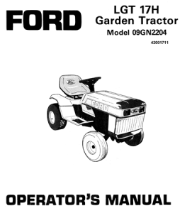 Ford LGT 17H Garden Tractor Operator's Manual (Model 09GN2204)