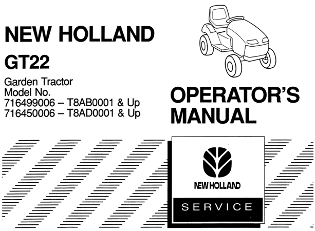 New Holland GT22 Garden Tractor Operator's Manual