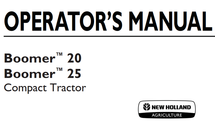 New Holland Boomer 20, Boomer 25 Compact Tractor Operator's Manual