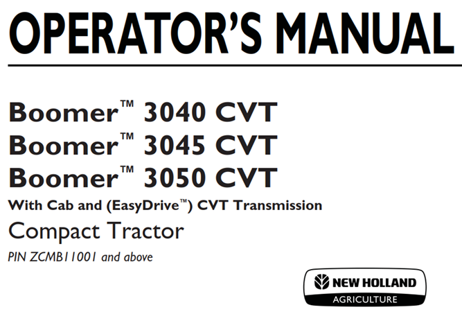 New Holland Boomer 3040 CVT, Boomer 3045 CVT, Boomer 3050 CVT Compact Tractor