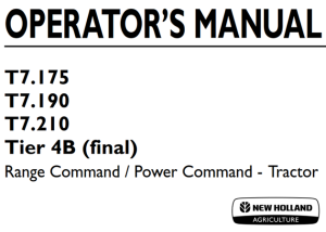 New Holland T7.175, T7.190, T7.210 Tier 4B (final) Range Command / Power Command - Tractor