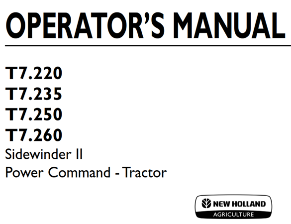 New Holland T7.220, T7.235, T7.250, T7.260 Sidewinder II Power Command - Tractor