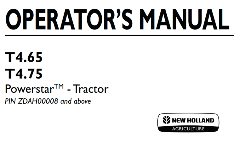 New Holland T4.65, T4.75 Powerstar - Tractor Operator's Manual