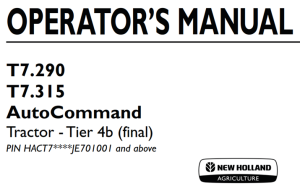 New Holland T7.290, T7.315 Auto Command Tractor - Tier 4b (final) Operator's Manual