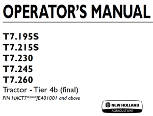 New Holland T7.195S, T7.215S, T7.230, T7.245, T7.260 Tractor - Tier 4b (final)