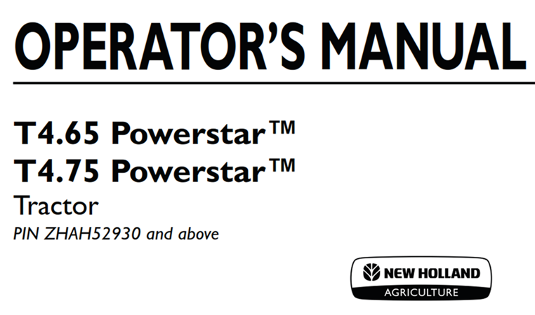 New Holland T4.65 Powerstar, T4.75 Powerstar Tractor Operator's Manual