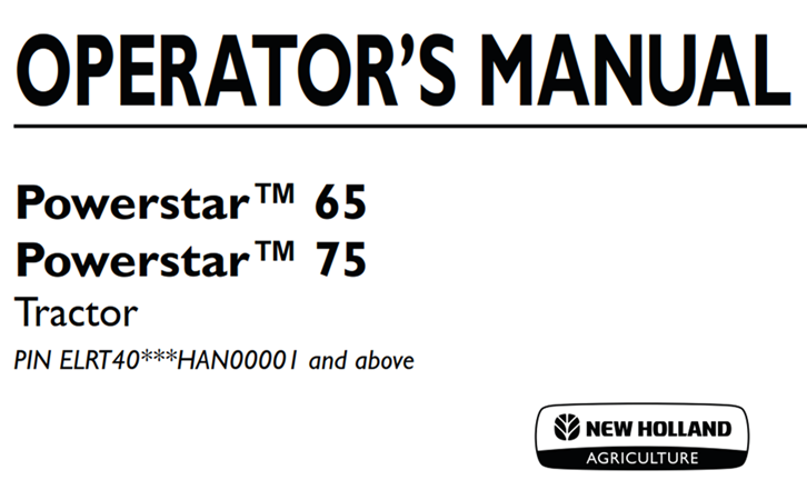 New Holland Powerstar 65, Powerstar 75 Tractor Operator's Manual