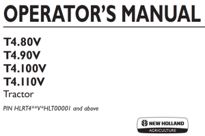 New Holland T4.80V, T4.90V, T4.100V, T4.110V Tractor Operator's Manual