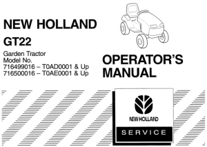 New Holland GT22 Garden Tractor Operator's Manual