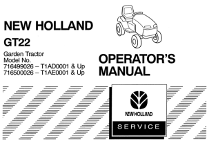 New Holland GT22 Garden Tractor Operator's Manual