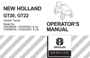 New Holland GT20, GT22 Garden Tractor Operator's Manual