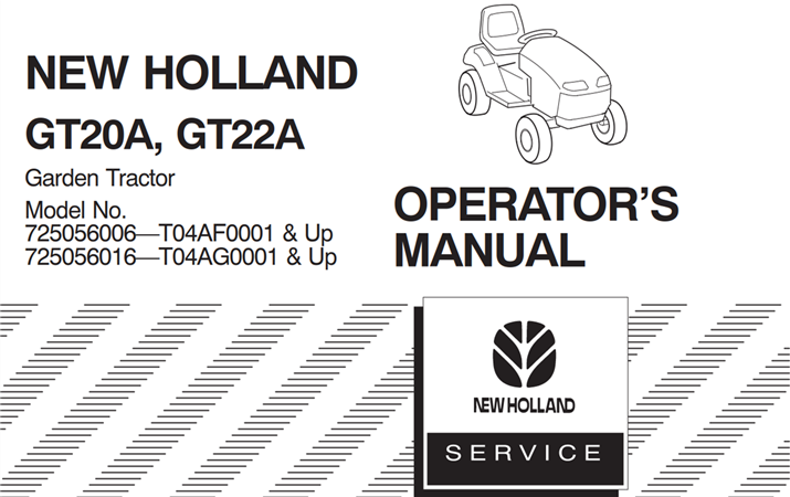 New Holland GT20A, GT22A Garden Tractor Operator's Manual