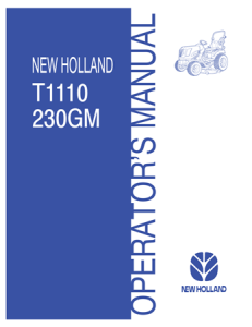 New Holland T1110 230GM Tractor Operator's Manual