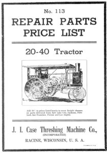 J.I. Case Repair Parts Price List 20-40 Tractor Parts Catalog