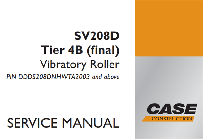 Case SV208D Tier 4B (final) Vibratory Roller Service Repair Manual