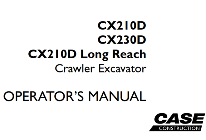 Case CX210D, CX230D, CX210D Long Reach Crawler Excavator