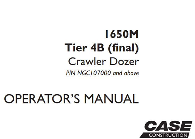 Case 1650M Tier 4B (final) Crawler Dozer Operator's Manual