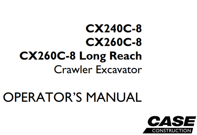 Case CX240C-8, CX260C-8, CX260C-8 Long Reach Crawler Excavator