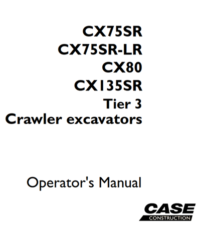 Case CX75SR/CX75SR-LR/CX80/CX135SR Tier 3 Crawler excavators