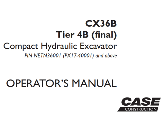 Case CX36B Tier 4B (final) Compact Hydraulic Excavator