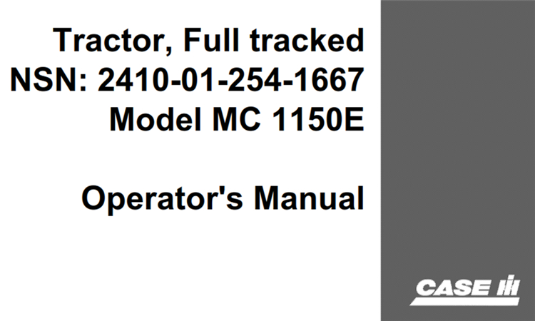 J.I. Case MC1150E Tractor, Full Tracked Operator's Manual