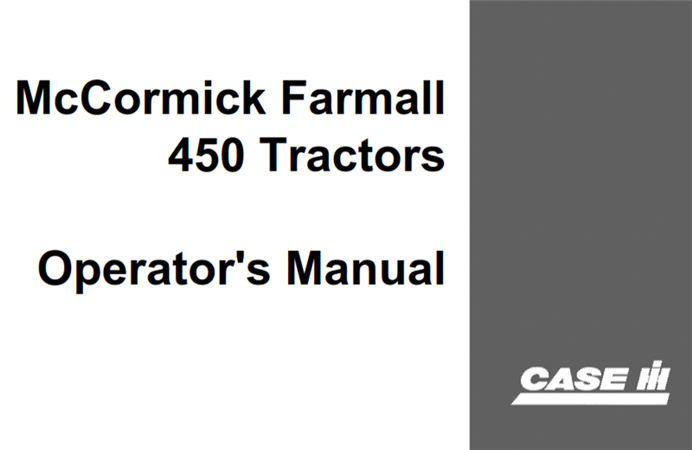 Case IH McCormick Farmall 450 Tractors Operator's Manual