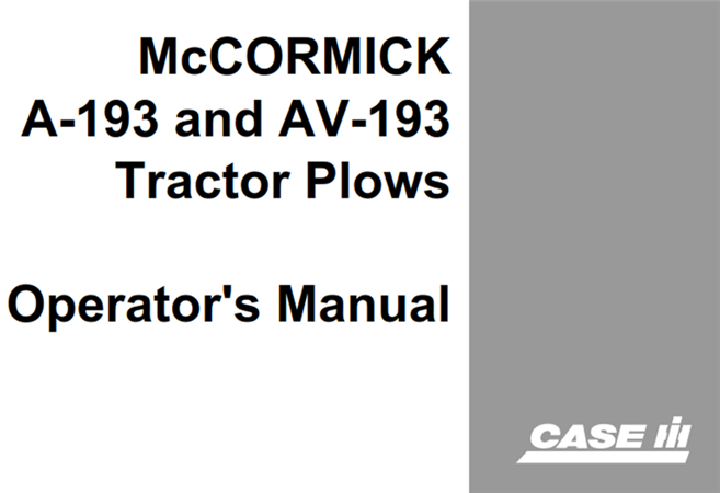 Case IH McCormick A-193 & AV-193 Tractor Plows