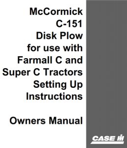 Case IH McCormick C-151 Disk Plow Operator's Manual