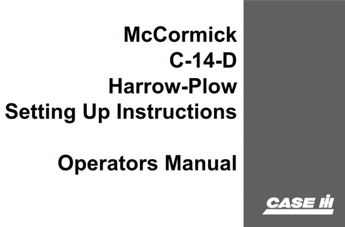 Case IH McCormick C-14-D Harrow-Plow Operator's Manual