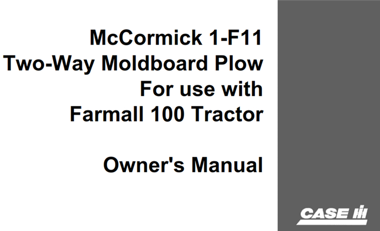 Case IH McCormick 1-F11 Two-Way Moldboard Plow Operator's Manual