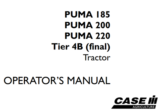 Case IH PUMA 185, PUMA 200, PUMA 220 Tier 4B (final) Tractor