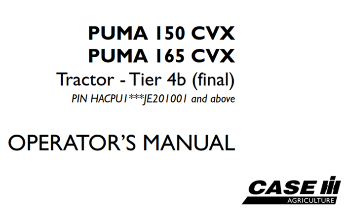 Case IH PUMA 150 CVX, PUMA 165 CVX Tractor - Tier 4b (final)