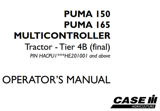 Case IH PUMA 150 / PUMA 165 MULTICONTROLLER Tractor