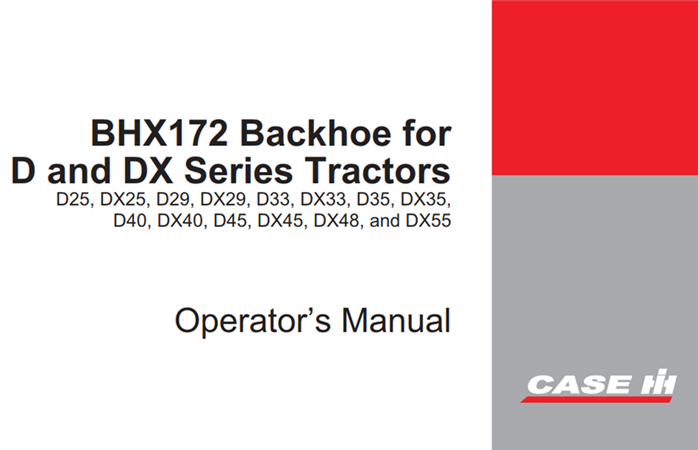 Case IH BHX172 Backhoe Operator's Manual