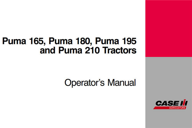 Case IH Puma 165, Puma 180, Puma 195, Puma 210 Tractors