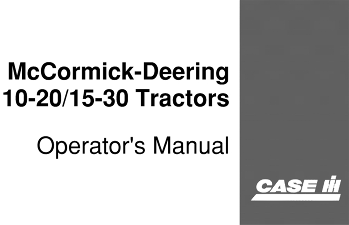 Case IH McCormick-Deering 10-20/15-30 Tractors Operator's Manual