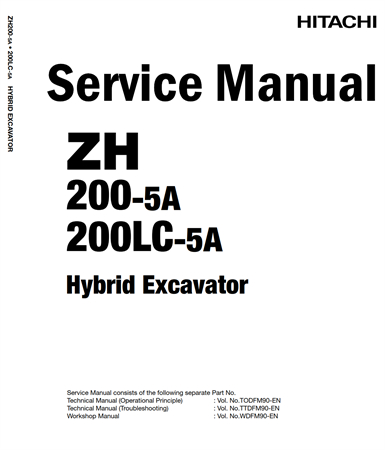 Hitachi ZH200-5A, ZH200LC-5A Hybrid Excavator Service Repair Manual