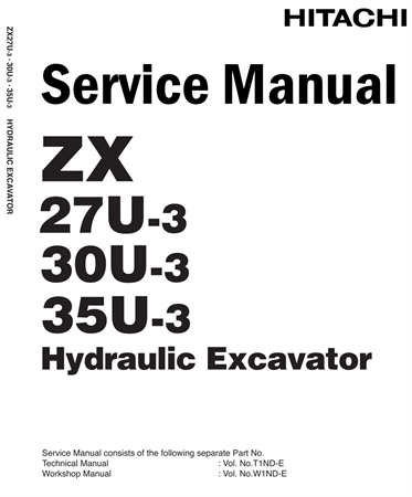 Hitachi ZX27U-3, ZX30U-3, ZX35U-3 Hydraulic Excavator