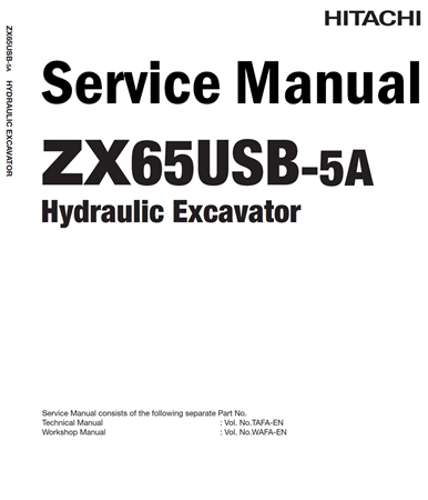 Hitachi ZX65USB-5A Hydraulic Excavator Service Repair Manual