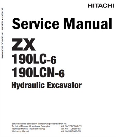 Hitachi ZX190LC-6, ZX190LCN-6 Hydraulic Excavator Service Repair Manual