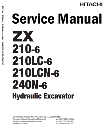 Hitachi ZX210-6, ZX210LC-6, ZX210LCN-6, ZX240N-6 Hydraulic Excavator