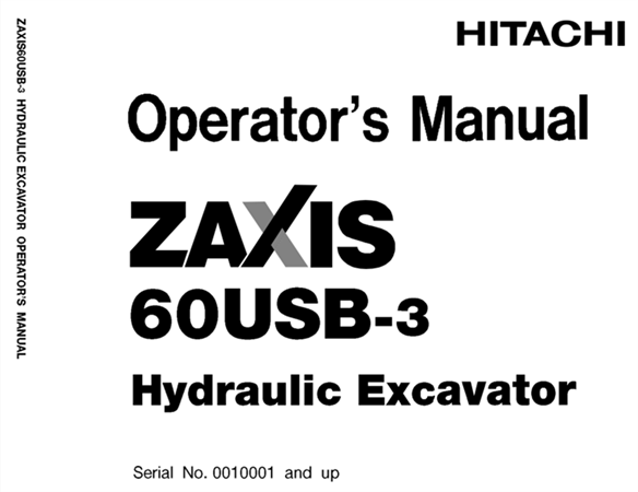 Hitachi ZAXIS 60USB-3 Hydraulic Excavator Operator's Manual