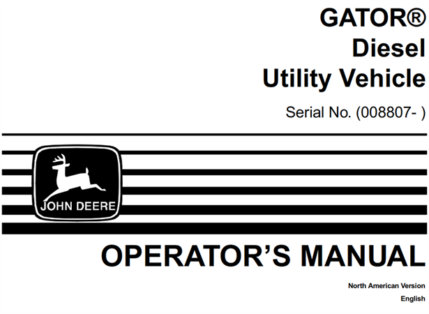 John Deere GATOR Diesel Utility Vehicle Operator's Manual