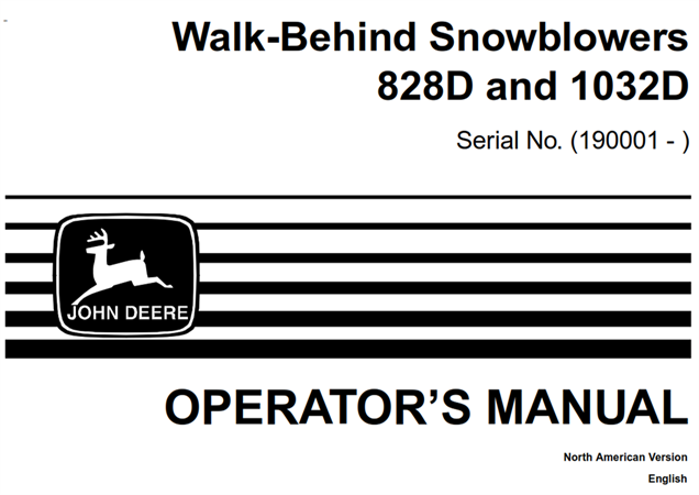 John Deere 828D & 1032D Walk-Behind Snowblowers Operator's Manual