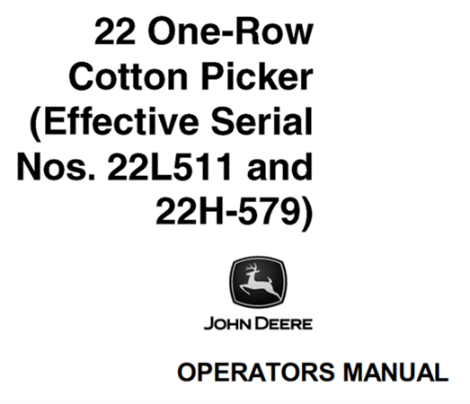 John Deere 22 One-Row Cotton Picker Operator's Manual